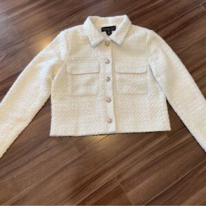 Rachel Zoe Cream Tweed Cropped Jacket with Gold Buttons